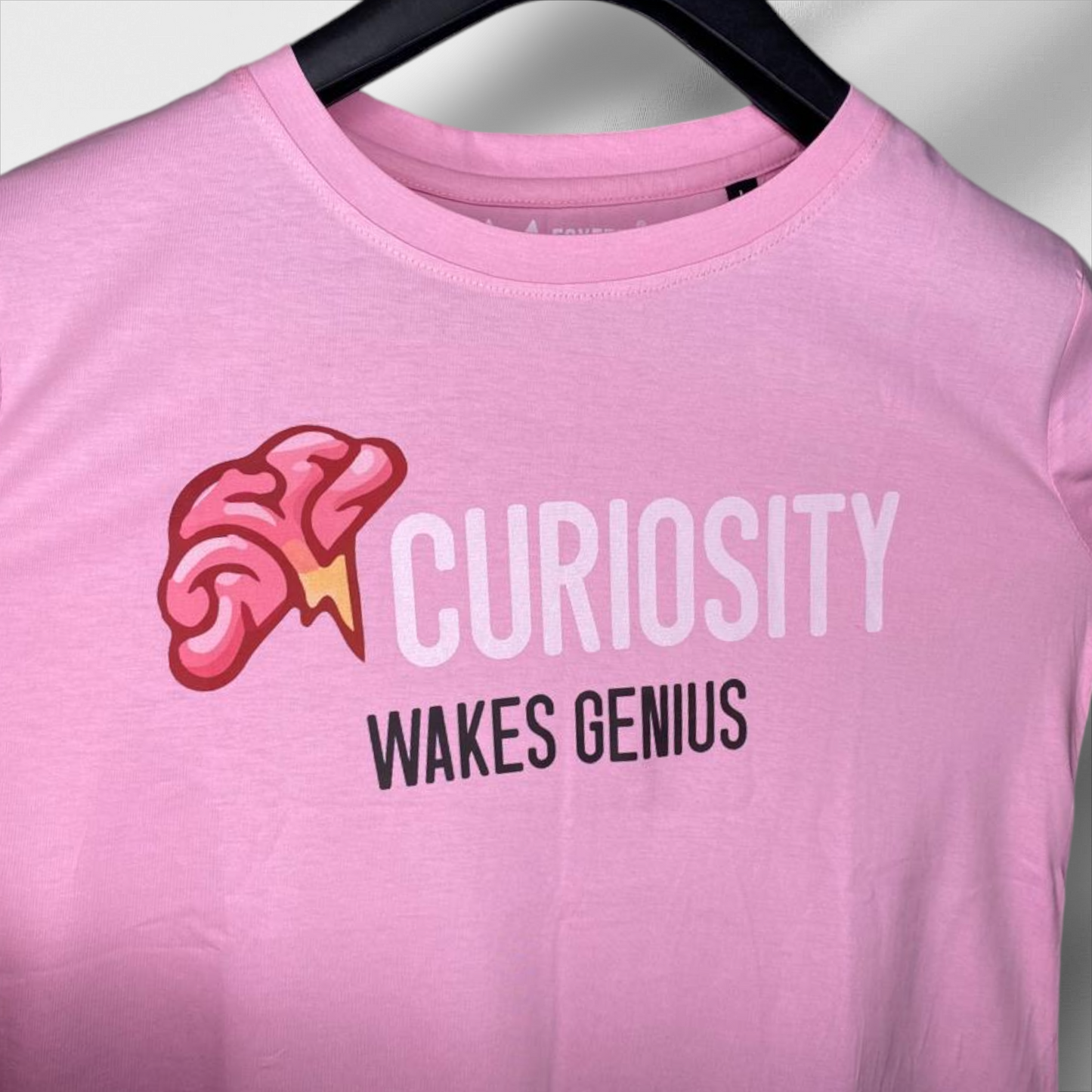 Women Curiosity Graphic T-Shirt - Pink Casual Tee with Inspirational Quote