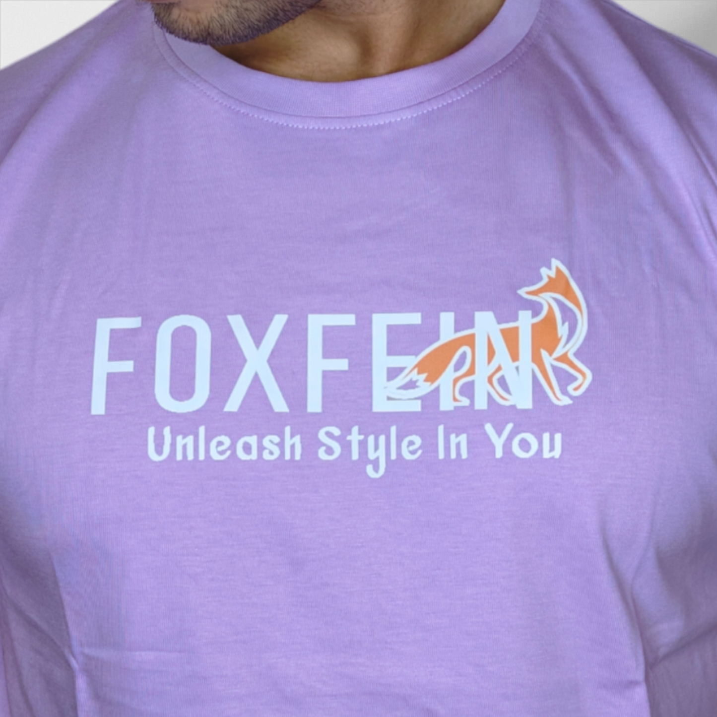 FoxFein Graphic T-Shirt - Lavender Casual Tee with Logo Print