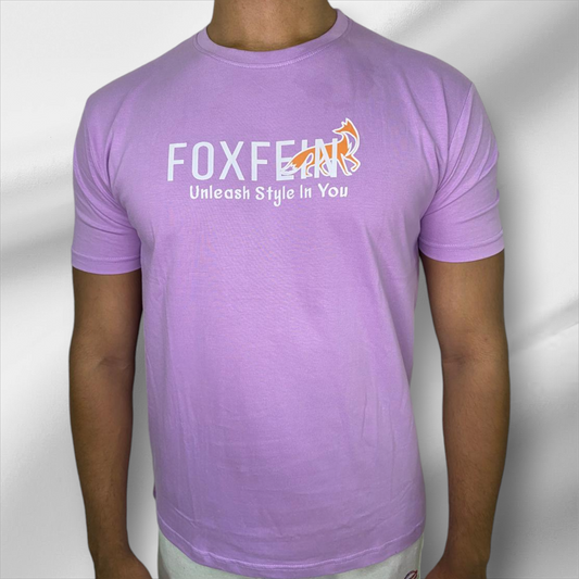 FoxFein Graphic T-Shirt - Lavender Casual Tee with Logo Print