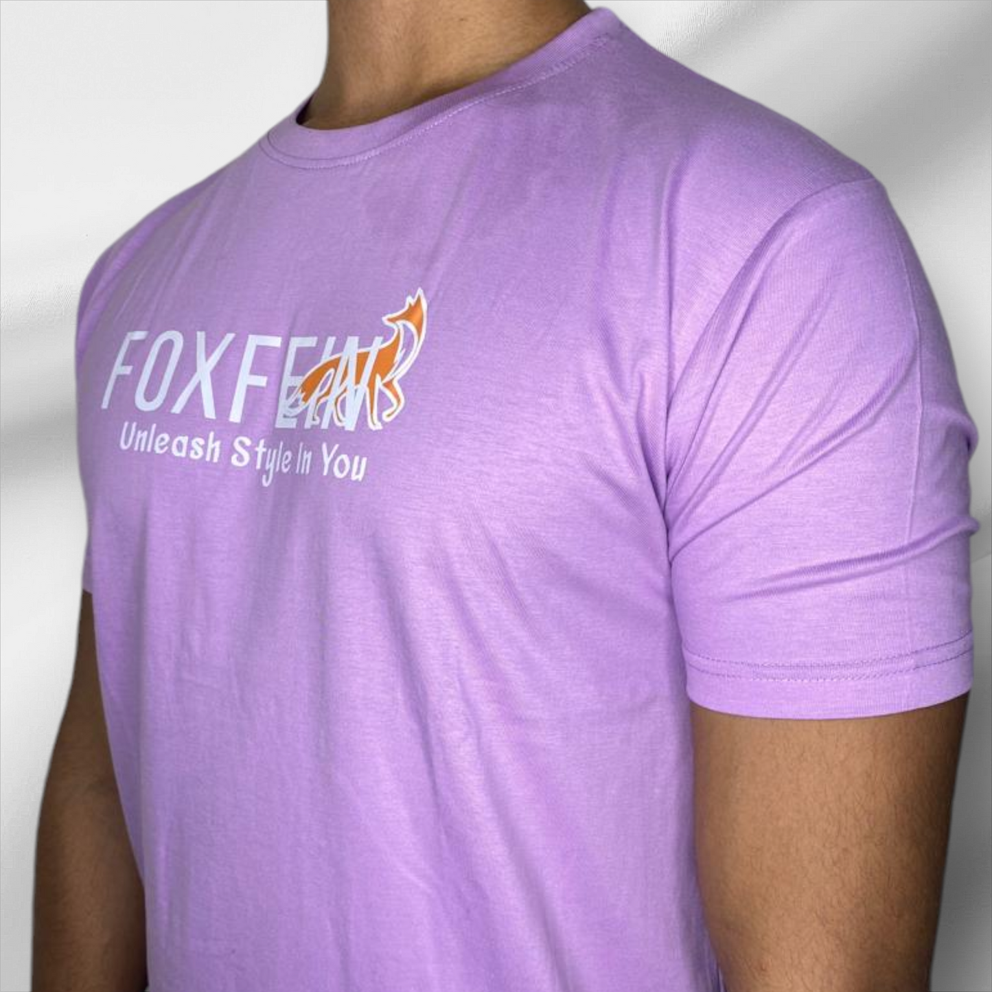 FoxFein Graphic T-Shirt - Lavender Casual Tee with Logo Print