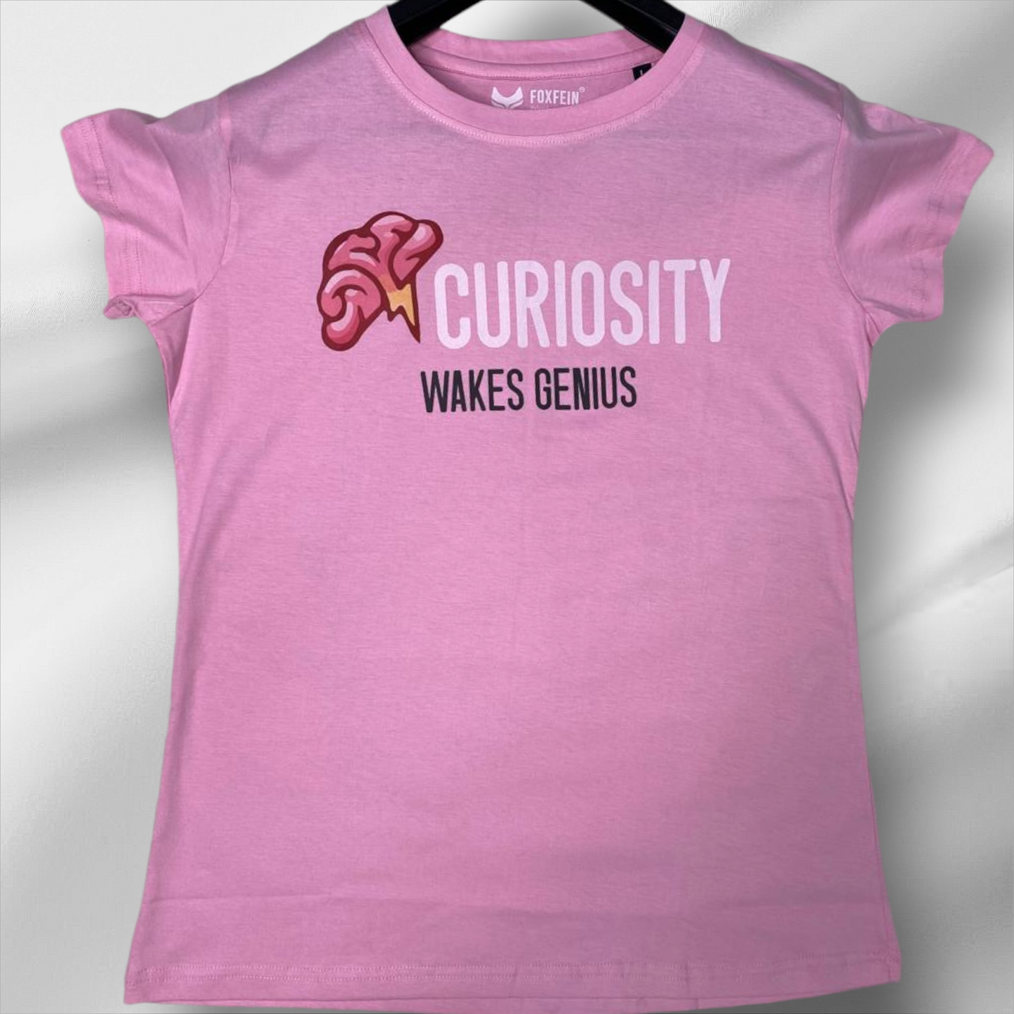 Women Curiosity Graphic T-Shirt - Pink Casual Tee with Inspirational Quote