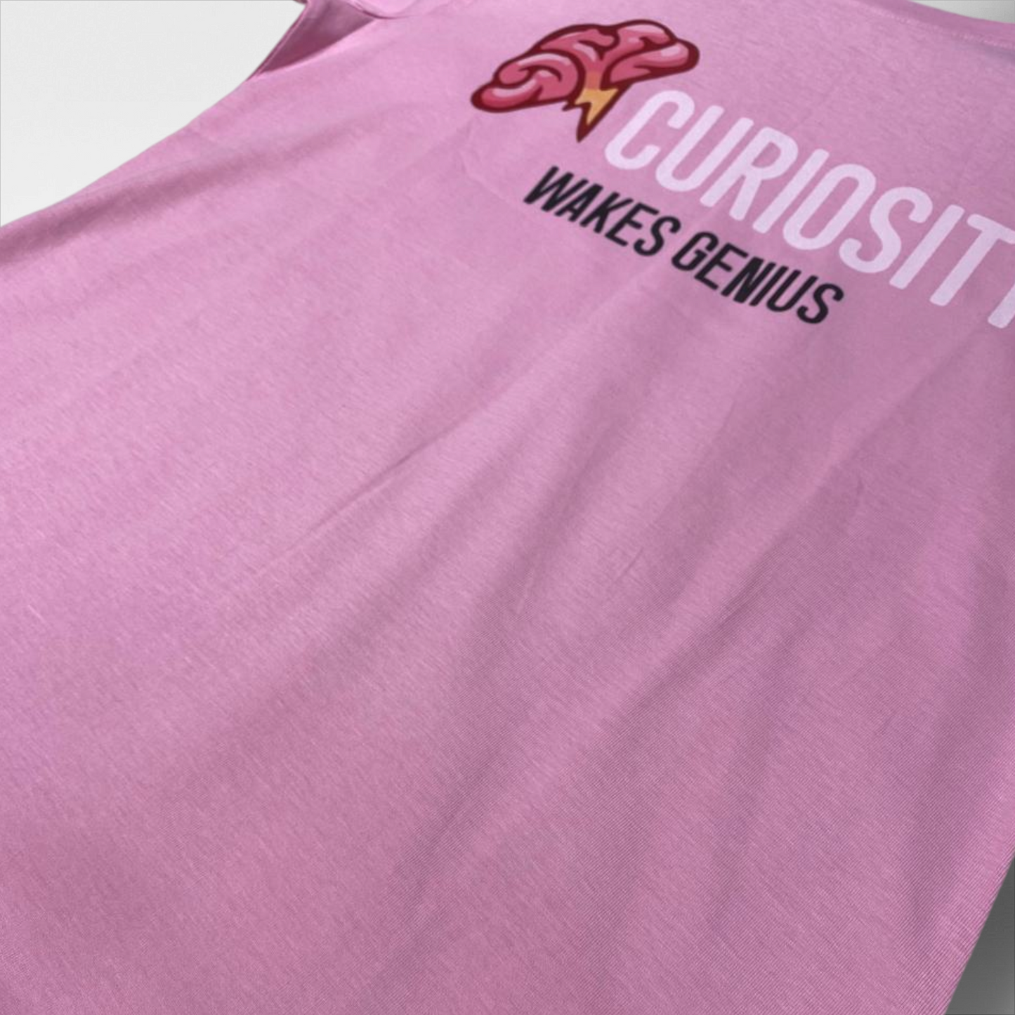 Women Curiosity Graphic T-Shirt - Pink Casual Tee with Inspirational Quote