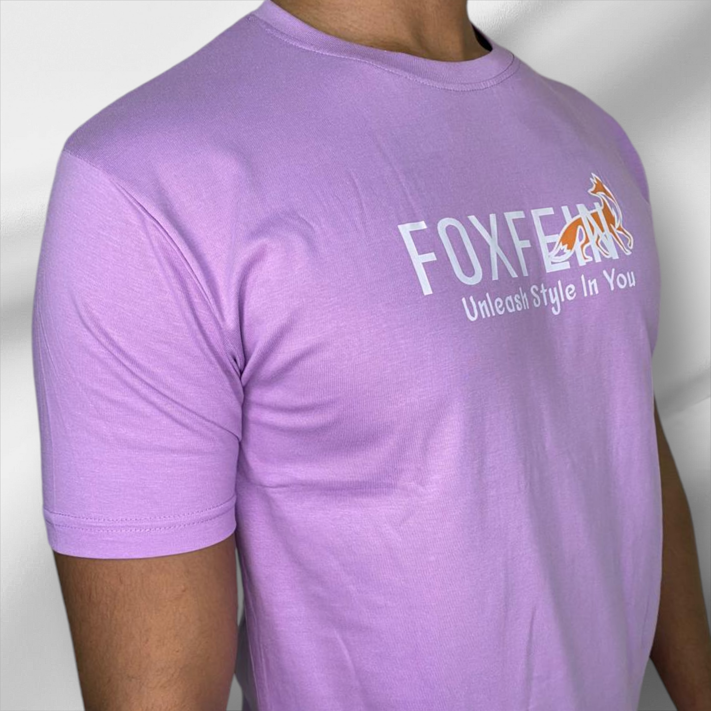 FoxFein Graphic T-Shirt - Lavender Casual Tee with Logo Print