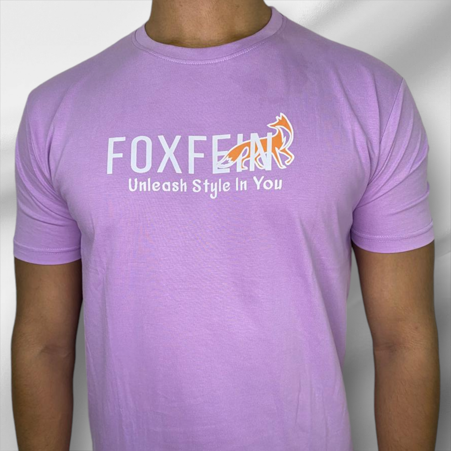 FoxFein Graphic T-Shirt - Lavender Casual Tee with Logo Print